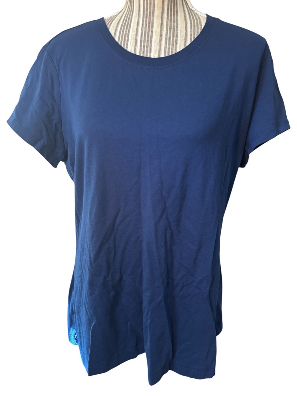 Danskin Now Athletic Top XXL Navy Blue Loose Fit Short Slvs Crewneck Tee Cotton